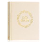 Lanpn Hello Baby Memory Book - Linen Cover First 5 Year Milestone Journal and Scrapbook Photo Album for Boys and Girls - Newborn Memories Keepsake (Beige, 154 Pages)