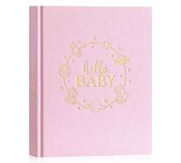 Lanpn Hello Baby Memory Book - Linen Hardcover Keepsake for New Parents - Newborn to 5 Year Journal Scrapbook Photo Album Milestone Book (Pink, 154 Pages)