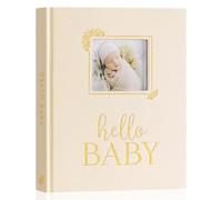 Lanpn Hello Baby Memory Book, Newborn First 5 Year Keepsake with DIY Window, Linen Baby Book Memories Journal Scrapbook Photo Book, Baby Milestone Album for Boy Girl New Parents (Beige, 154 Pages)