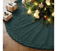 Lanpn Knitted Christmas Tree Skirt 120cm, Cable Knit Xmas Tree Skirt Rustic Christmas Tree Mat for Large Artificial Trees Farmhouse Winter Home Party Holiday Indoor Xmas Decor (Green, 48 inch)