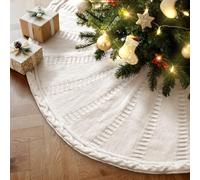 Lanpn Knitted Christmas Tree Skirt 120cm, Cable Knit Xmas Tree Skirt Rustic Christmas Tree Mat for Large Artificial Trees Farmhouse Winter Home Party Holiday Indoor Xmas Decor (Beige, 48 inch)