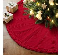 Lanpn Knitted Christmas Tree Skirt 120cm, Cable Knit Xmas Tree Skirt Rustic Christmas Tree Mat for Large Artificial Trees Farmhouse Winter Home Party Holiday Indoor Xmas Decor (Red, 48 inch)