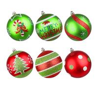 Lanpn Large Outdoor Christmas Baubles, 6Pcs Glittering Xmas Elf Ball Ornament Decoration, Big Red Green Christmas Tree Bulbs, 10cm Giant Plastic Hanging Decor for Lawn Yard Holiday Party