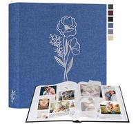Lanpn Large Scrapbook Photo Album, Linen Cover Acid Free Photo book Picture Albums with 50 Sleeves 100 White Pages with Glassine Dividers (Blue, 30 x 33.5 cm)
