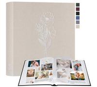 Lanpn Large Scrapbook Photo Album, Linen Cover Acid Free Photo book Picture Albums with 50 Sleeves 100 White Pages with Glassine Dividers (Beige, 30 x 33.5 cm)