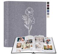 Lanpn Large Scrapbook Photo Album, Linen Cover Acid Free Photo book Picture Albums with 50 Sleeves 100 White Pages with Glassine Dividers (Grey, 30 x 33.5 cm)