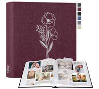 Lanpn Large Scrapbook Photo Album, Linen Cover Acid Free Photo book Picture Albums with 50 Sleeves 100 White Pages with Glassine Dividers (Purple, 30 x 33.5 cm)