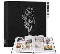 Lanpn Large Scrapbook Photo Album, Linen Cover Acid Free Photo book Picture Albums with 50 Sleeves 100 White Pages with Glassine Dividers (Black, 30 x 33.5 cm)