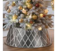 Lanpn Metal Christmas Tree Collar 24 inch, Christmas Tree Ring Collar for Small Mini Pencil Xmas Stand Cover Real Artificial Trees Indoor Outdoor Decoration (Silver, Diamond)