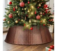 Lanpn Metal Christmas Tree Collar 70cm, Christmas Tree Ring Collar for Medium Xmas Stand Cover Real Artificial Trees Indoor Outdoor Decoration (Bronze, Horizontal Weave)