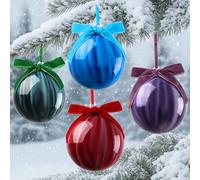 Lanpn Outdoor Christmas Glass Baubles 10cm, 4 Pcs Large Xmas Tree Balls Ornaments with Bow, Giant Christmas Ball Decorations for Candyland Outside Lawn Yard, Hand Blown Glass Marbled, Rich Color
