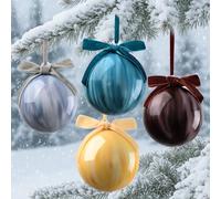Lanpn Outdoor Christmas Glass Baubles 10cm, 4 Pcs Large Xmas Tree Balls Ornaments with Bow, Giant Christmas Ball Decorations for Candyland Outside Lawn Yard, Hand Blown Glass Marbled, Pastel Color