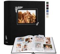 Lanpn Photo Album Scrapbooking Large Linen Window Design DIY Scrapbook 100 Blank Pages with Cellophane Dividers for Photos 9 x 13 cm 10 x 15 cm 13 x 18 cm (30 x 33.5 cm, Black)
