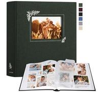 Lanpn Photo Album Scrapbooking Large Linen Window Design DIY Scrapbook 100 Blank Pages with Cellophane Dividers for Photos 9 x 13 cm 10 x 15 cm 13 x 18 cm (30 x 33.5 cm, Green)