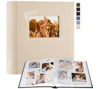 Lanpn Photo Album Scrapbooking Large Linen Window Design DIY Scrapbook 100 Blank Pages with Cellophane Dividers for Photos 9 x 13 cm 10 x 15 cm 13 x 18 cm (30 x 33.5 cm, Beige)