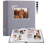 Lanpn Photo Album Scrapbooking Large Linen Window Design DIY Scrapbook 100 Blank Pages with Cellophane Dividers for Photos 9 x 13 cm 10 x 15 cm 13 x 18 cm (30 x 33.5 cm, Grey)