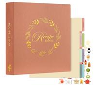 Lanpn Recipe Binder 8.5x11 3 Ring Kit, Waterproof Organizer Binder to Write in Your Own Recipes, Blank Recipe Book with 60 Plastic Sleeves,116 Recipes, Dividers, Labels & Stickers, Rose