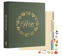 Lanpn Recipe Binder 8.5x11 3 Ring Kit, Waterproof Organizer Binder to Write in Your Own Recipes, Blank Recipe Book with 60 Plastic Sleeves,116 Recipes, Dividers, Labels & Stickers, Green
