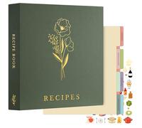 Lanpn Recipe Binder 8.5x11 3 Ring Kit, Waterproof Organizer Binder with 60 Plastic Sleeves,116 Recipes, Dividers,Labels & Stickers, Blank Recipe Book to Write in Your Own Recipes, Green