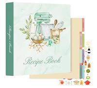 Lanpn Recipe Binder 8.5x11 3 Ring Kit, Waterproof Recipe Book Blank Organizer Recipe Binder to Write in Your Own Recipes with 60 Plastic Sleeves,116 Recipes, Dividers,Labels & Stickers, Green