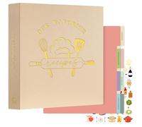 Lanpn Recipe Binder 8.5x11 3 Ring Kit, Waterproof Recipe Book Organizer Binder to Write in Your Own Recipes, Blank Cookbook with 60 Plastic Sleeves,116 Recipes, Dividers, Labels & Stickers, Oat
