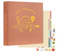 Lanpn Recipe Binder 8.5x11 3 Ring Kit, Waterproof Recipe Book Organizer Binder to Write in Your Own Recipes, Blank Cookbook with 60 Plastic Sleeves,116 Recipes, Dividers, Labels & Stickers, Rose