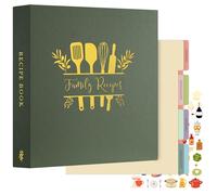 Lanpn Recipe Binder 8.5x11 3 Ring Kit, Waterproof Recipe Book to Write in Your Own Recipes, Blank Organizer Recipe Binder with 60 Plastic Sleeves,116 Recipes, Dividers,Labels & Stickers, Green