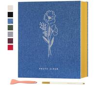 Lanpn Self Adhesive Photo Album Scrapbook 40 Pages, Linen Photos Albums DIY Sticky Magnetic Pages holds 6x4 7x5 A5 Picture for Family Wedding Birthday (Large-20 Sheets/40 Pages, Blue)
