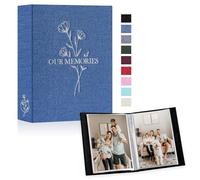 Lanpn Small Photo Album 6x4 2 Packs, Each Pack holds 50 Pictures, Slip in Pockets Mini OUR MEMORIES Linen Top Loading Photo Albums for Portrait Only 10x15cm Picture Blue