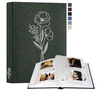 Lanpn Small Scrapbook Photo Album, Linen Cover Acid Free Photo book Picture Albums with 30 Sleeves 60 White Pages with Glassine Dividers (Green, 19 x 27 cm)