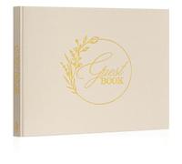 Lanpn Wedding Guest Book for Wedding Reception - Elegant Linen Hardcover Guestbook with 108 Blank Pages for Sign in and Photos - Polaroid Guest Book for Bridal Shower Baby Shower Wedding Party (Beige)