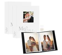 Lanpn Wedding Photo Album 6x4 2 Packs, Each Pack holds 50 Pictures, Slip in Pockets Mini Linen Top Loading Wedding Window Photo Albums for Portrait Only 10x15cm Picture (Mr & Mrs, White)