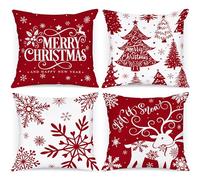 Lanpn White and Red 50x50 Christmas Pillow Covers Set of 4, Decorative 50 cm Winter Snowflake Throw Pillow Case Xmas Cushion Cover for Indoor House Sofa Red