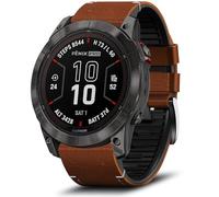 LanQii 22mm QuickFit Leather and Silicone Strap for Garmin Tactix 8 47mm, Descent G2/G1 Solar, Epix Gen 2, Fenix E/8/7 Pro/7/6/6 Pro/5/5 Plus - Brown