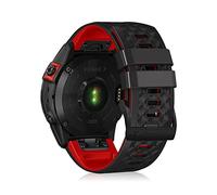 LanQii 22mm QuickFit Silicone Strap for Garmin Tactix 8 47mm/Descent G2/G1 Solar/Epix (Gen 2)/Epix, Silicone Wristband for Garmin Fenix E 47mm/Fenix 8 47mm/7 Pro/7/6/6 Pro/5/5 Plus - Black/Red