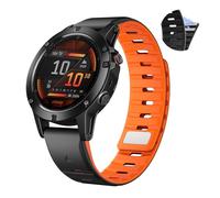 LanQii 22mm QuickFit Silicone Strap for Garmin Tactix 8 47mm/Descent G2/G1 Solar/Epix (Gen 2)/Epix, Sport Watch Band for Garmin Fenix E 47mm/Fenix 8 47mm/7 Pro/7/6/6 Pro/5/5 Plus - Black/Orange
