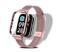 LanQii Metal Strap Compatible with Xiaomi Redmi Watch 3 Active, Stainless Steel Bracelet, Mesh Breathable Wristband, Women and Men Replacement Watch Band for Xiaomi Redmi Watch 3 Active (Pink)