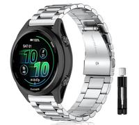 LanQii Metal Strap for Garmin Approach S50/S44/Vivoactive 6/Vivoactive 5/3/Forerunner 570 42mm/165, Stainless Steel Replacement Watch Bracelet Band for Garmin Venu Sq 2/Sq 2 Music Edition, Silver