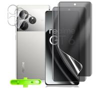 LanQii Privacy Screen Protector Compatible with Realme GT6, [Pack of 2 + 2] TPU Anti-Spy Screen Protector + Camera Protection Tempered Glass Film [Bubble-Free] [Positioning Aid] for Realme GT6