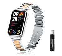 LanQii Strap Compatible with Xiaomi Mi Band 9/8 Pro, Stainless Steel Metal Replacement Watch Band - Silver