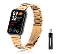 LanQii Strap Compatible with Xiaomi Smart Band 10 Pro/Xiaomi Smart Band 9 Pro/8 Pro, Stainless Steel Metal Replacement Strap Watch Bands for Xiaomi Smart Band 10 Pro/Mi 9 Pro/8 Pro - Rose Gold