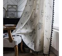 Lanqinglv 1 Panel Boho Windows Curtains Semi-Blackout,Grey Beige Floral Cotton Linen Curtain Drape with Tassel for Bedroom Living Room,Vintage Farmhouse Chic Cuartins with Rod Pocket,59" W x 102" L