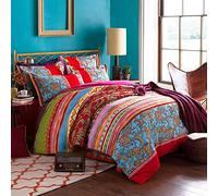 Lanqinglv Bohemian Double Duvet Cover Set Boho Printed Bedding Set Double Bed Microfiber Indian Quilt Covers With Zipper Closure and 2 Pillowcases 50x75cn (Q,D)
