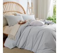 Lanqinglv Double Duvet Cover Set Blue White Striped Bedding Set Double Bed,1 Duvet Cover Double 200x200 cm with Zipper Closure and 2 Pillowcases 50x75cm,Modern Bedding Set