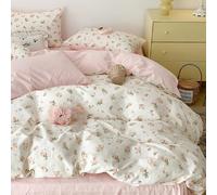 Lanqinglv Double Duvet Cover Set Floral White Pink Flowers Bedding Modern Comforter Cover 200x200 cm with Zipper Closure and 2 Pillowcases 50x75 cm