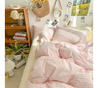 Lanqinglv Double Duvet Cover Set Pink Checkered Gingham Bedding Set Double Bed,1 Duvet Cover Plaid 200x200 cm with Zipper Closure and 2 Pillowcases 50x75cm,Modern Bedding Set