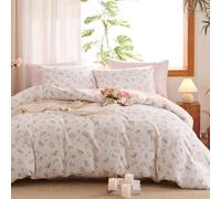 Lanqinglv Double Duvet Cover Set Pink White Floral Pattern Bedding Reversible Flowers Comforter Cover 200x200 cm with Zipper Closure and 2 Pillowcases 50x75 cm