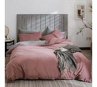 Lanqinglv Duvet Cover Set Double Bed Pink Grey Crushed Velvet Flannel Thick Bedding Sets Reversible with Zipper Closure Fleecy Warm Cozy Winter Quilt Cover and 2 Pillowcases