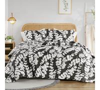 Lanqinglv Duvet Cover Set King Size Black White Floral Leaves Leaf Botanical Reversible Bedding Set Soft Quilt Cover 220x240cm with Zipper Closure and 2 Pillowcases 50x75cm