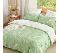 Lanqinglv Duvet Cover Set King Size Green Whit Leaf Patterned,Botanical Sytle Reversible Bedding Set Single Bed,Duvet Cover King with Zipper Closure and 2 Pillowcase